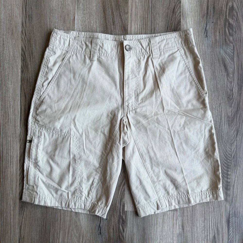 Columbia Mens Tan‎ Ripstop Cargo Shorts Cotton Khaki 30W 11L Outdoor Hiking